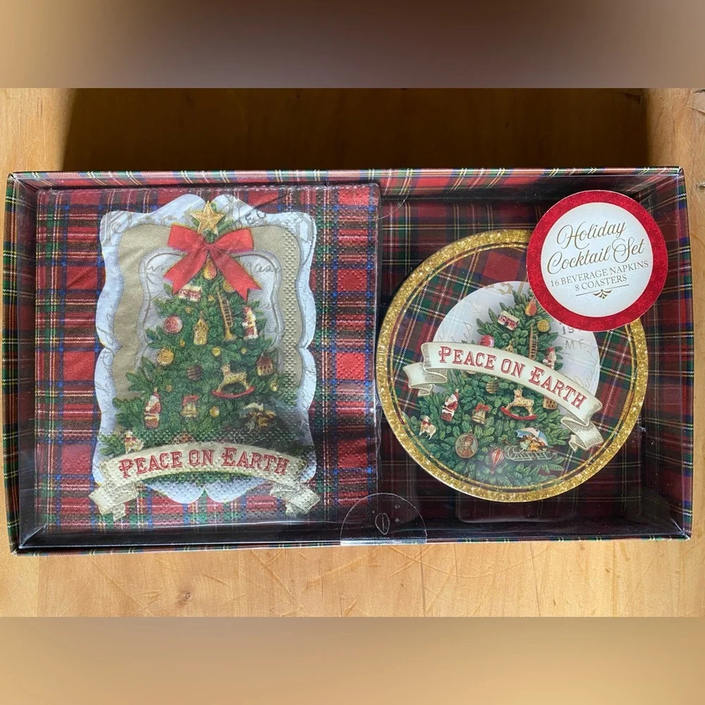 Punch Studio Peace On Earth Holiday Cocktail Napkins & Coasters Set